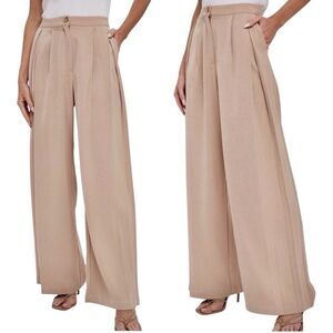 Bluivy Holly Wide Leg Pants Medium High Rise Pleated Taupe Trousers